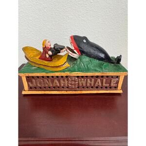 Vintage Cast Iron Coin Bank Jonah and The Whale Reproduction Non-Working